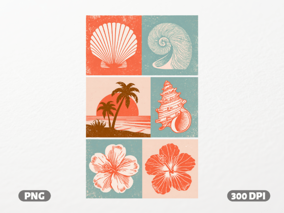 Coastal Summer Collage PNG: Graphics for T-Shirt Designs & Handmade Business