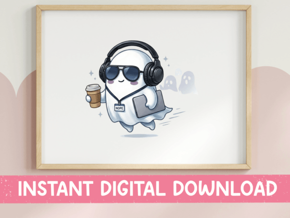 Cool Ghost with Headphones and Coffee: T-Shirt Graphics