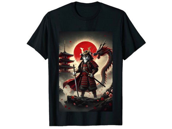 Dragon Cat Japanese Samurai Graphics for T-Shirts