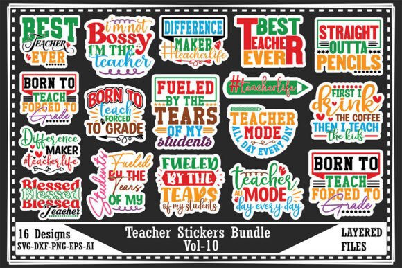 Teacher Stickers Bundle Vol-10 Graphics & T-Shirt Designs