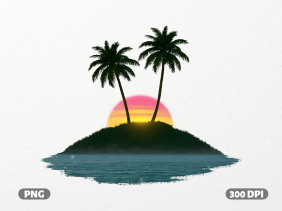 Tropical Island Sunset PNG: Graphics for T-Shirt Designs